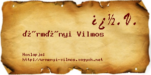 Ürményi Vilmos névjegykártya